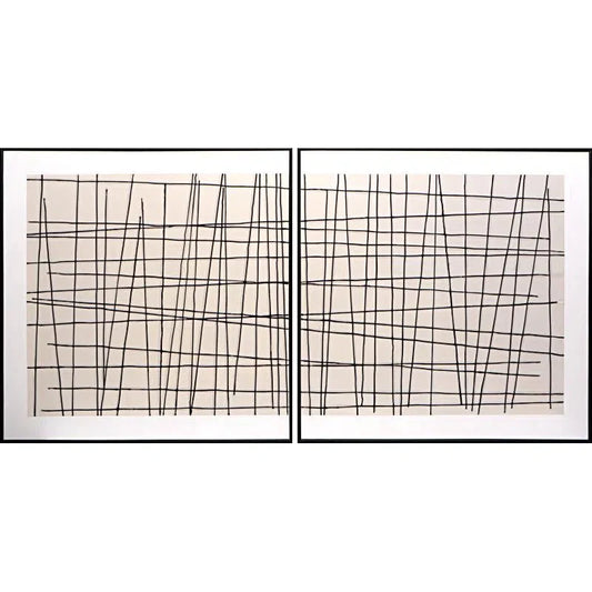 Crosshatch Set Of 2 Hand Painted Art With Black Frame