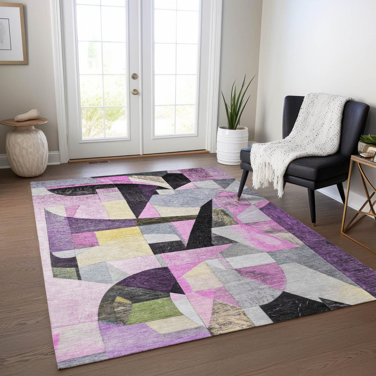 Jaelira Purple Washable Indoor-Outdoor Rug -- purple