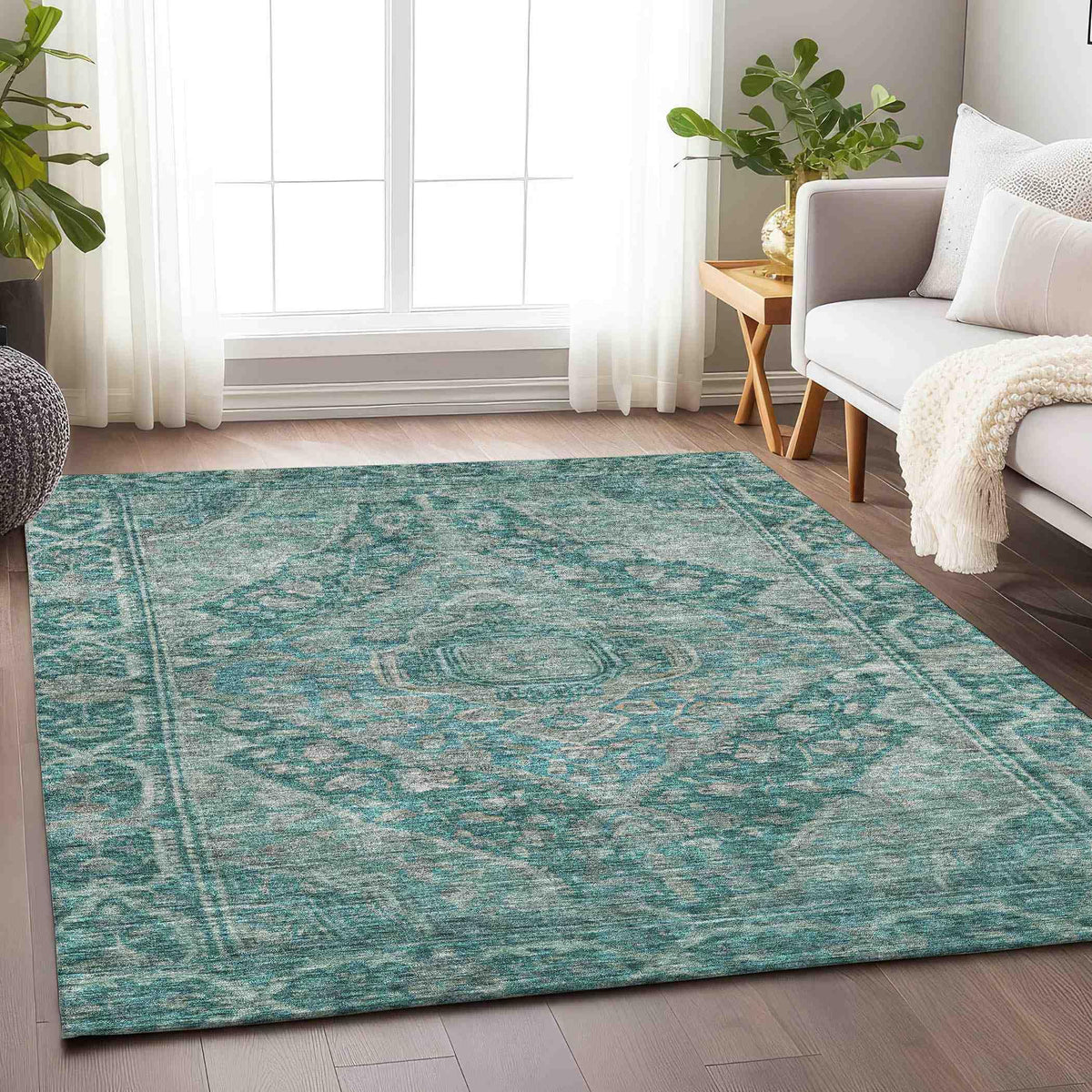Kaelanor Teal Washable Indoor-Outdoor Rug -- teal