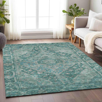 Kaelanor Teal Washable Indoor-Outdoor Rug -- teal