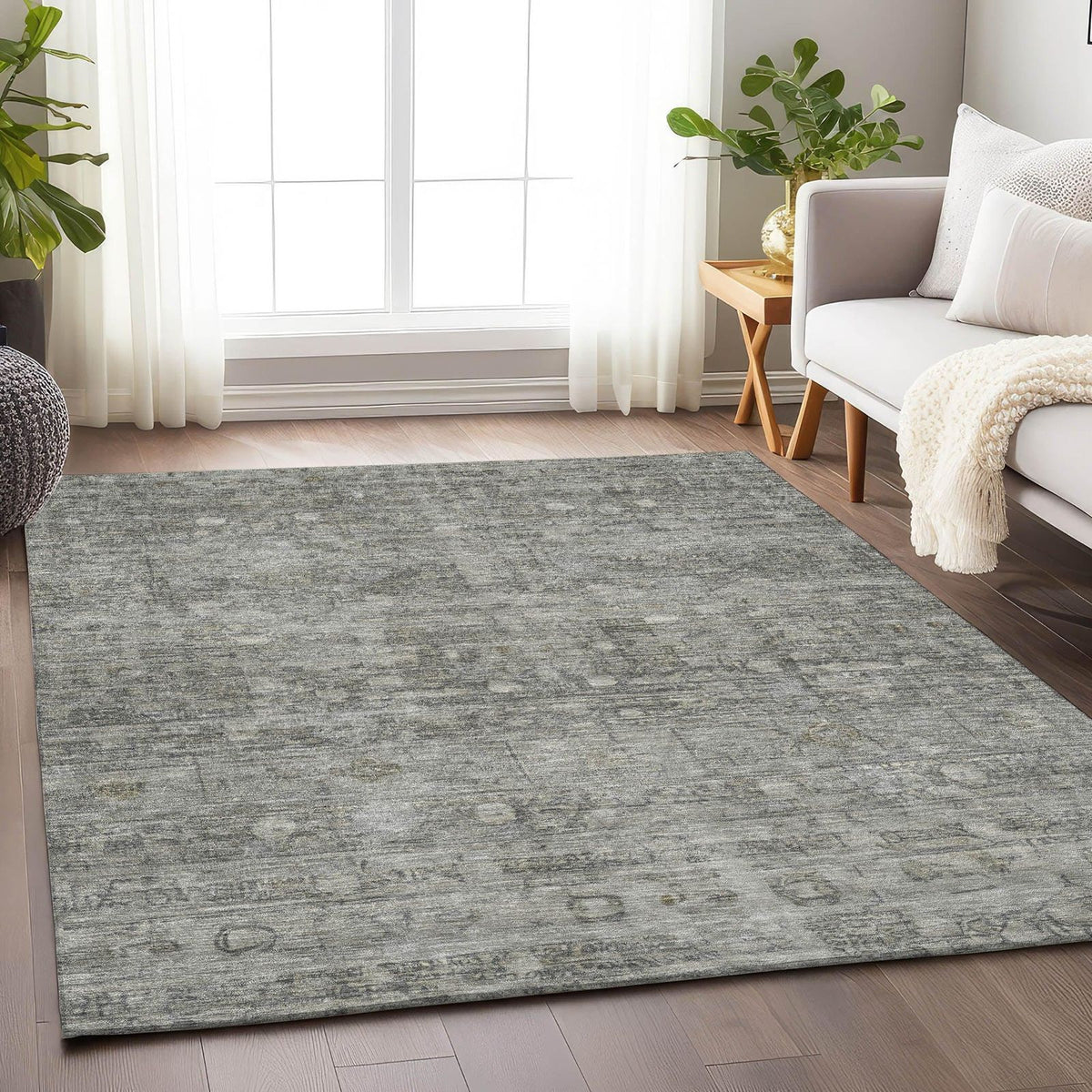 Kaelora Gray Washable Indoor-Outdoor Rug -- gray