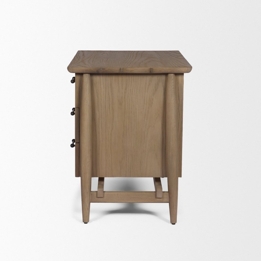 Hollis 35"W Gray-Brown Wood 3-Drawer Closed Nightstand -- Brown