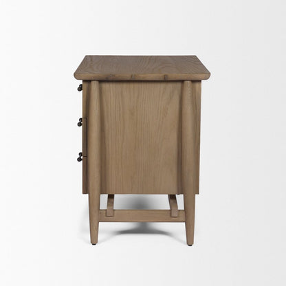 Hollis 35"W Gray-Brown Wood 3-Drawer Closed Nightstand -- Brown