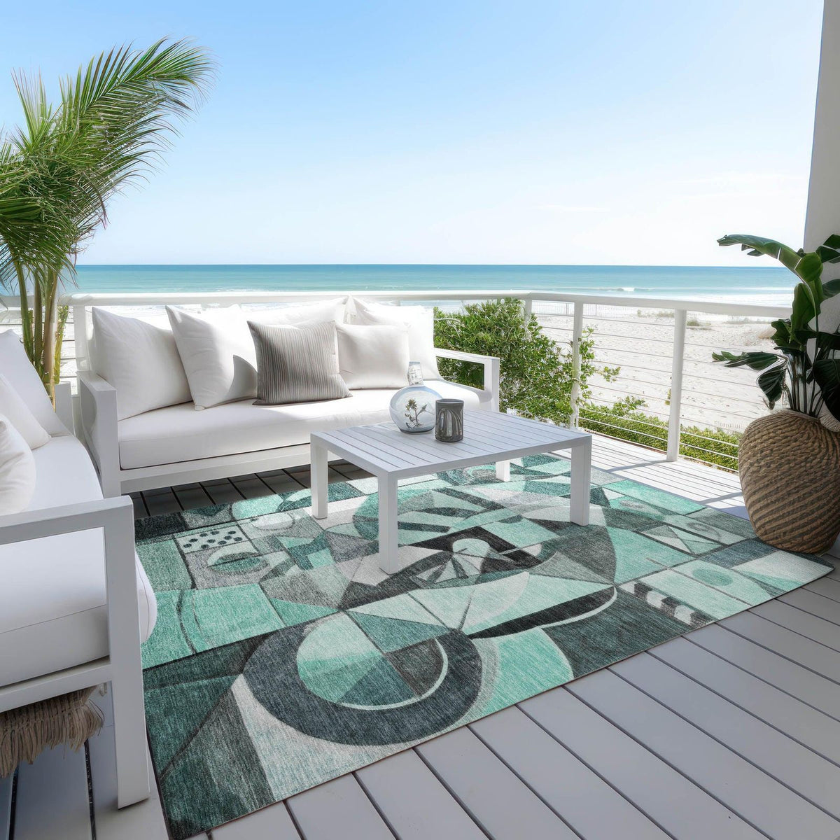 Jaelius Teal Washable Indoor-Outdoor Rug -- teal