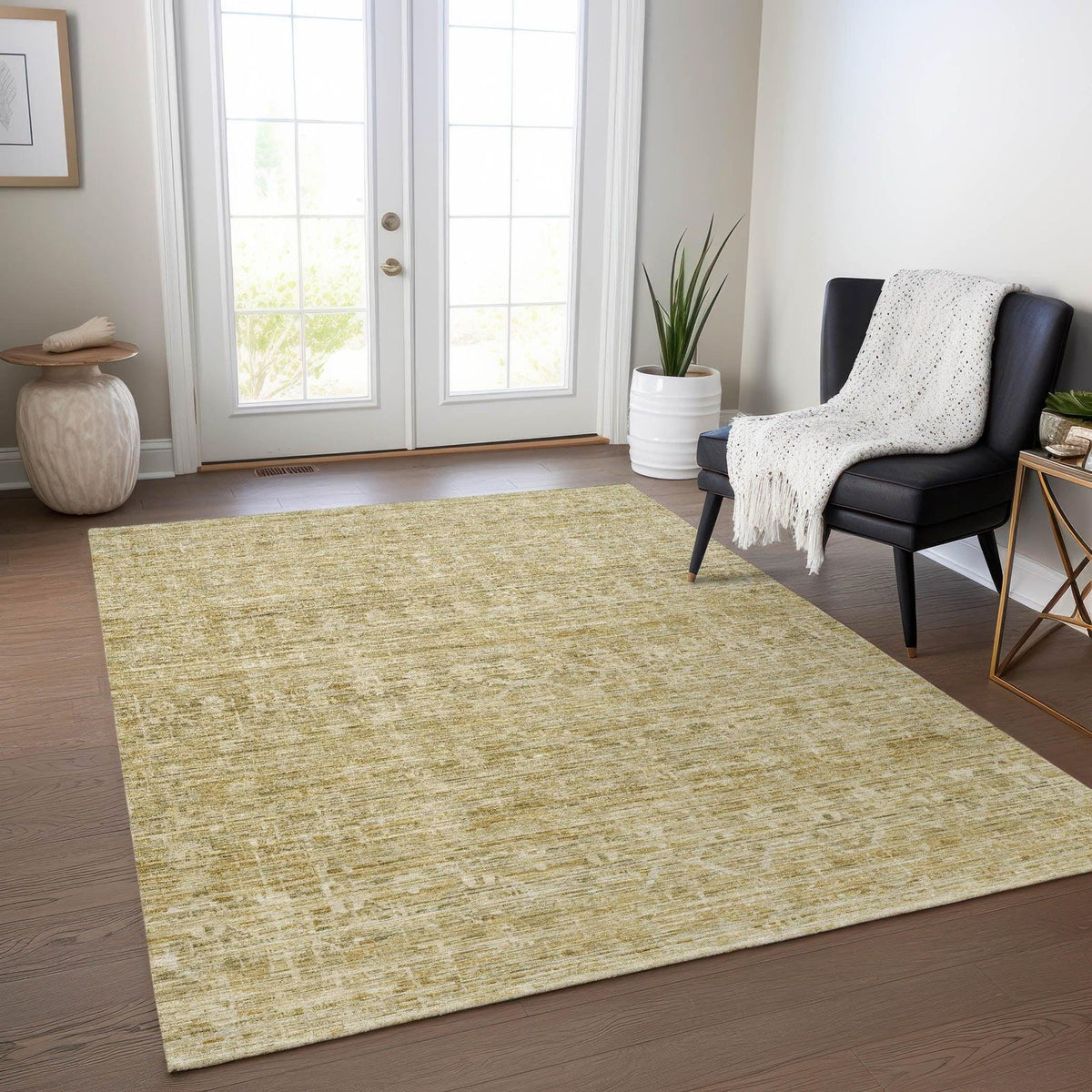 Irion Gold Washable Indoor-Outdoor Rug -- gold