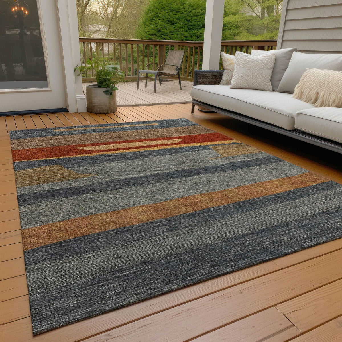 Haelora Blue Washable Indoor-Outdoor Rug -- blue