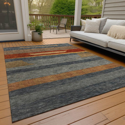 Haelora Blue Washable Indoor-Outdoor Rug -- blue