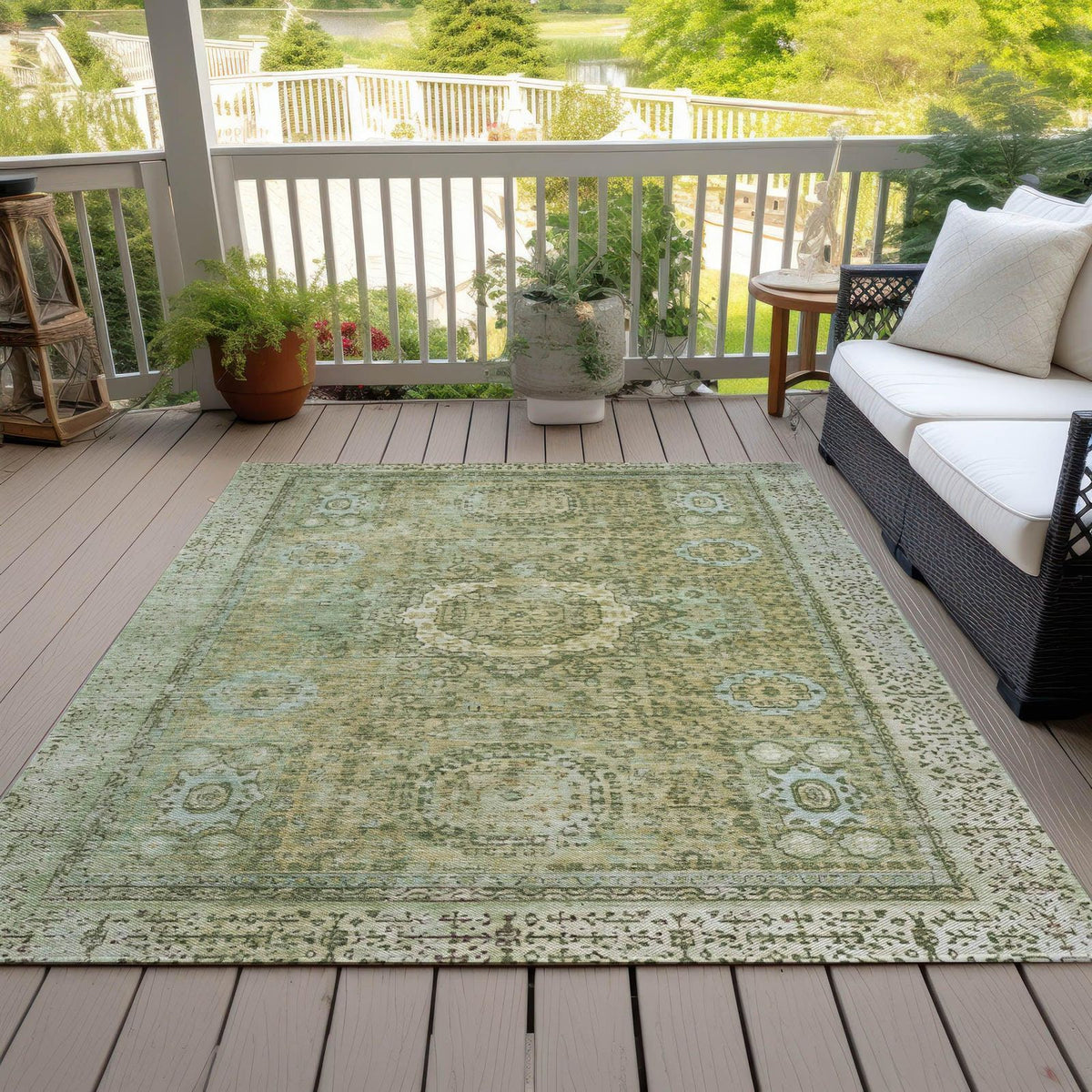 Irias Green Washable Indoor-Outdoor Rug