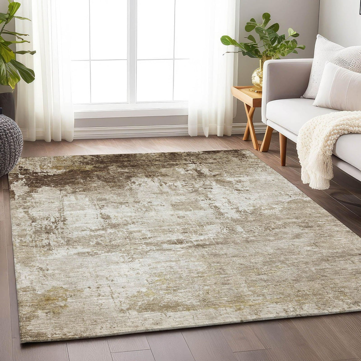 Kaelira Brown Washable Indoor-Outdoor Rug -- brown