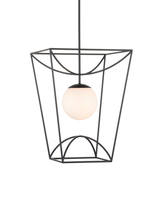 28 in. Rochefort Metal and Glass Black Lantern