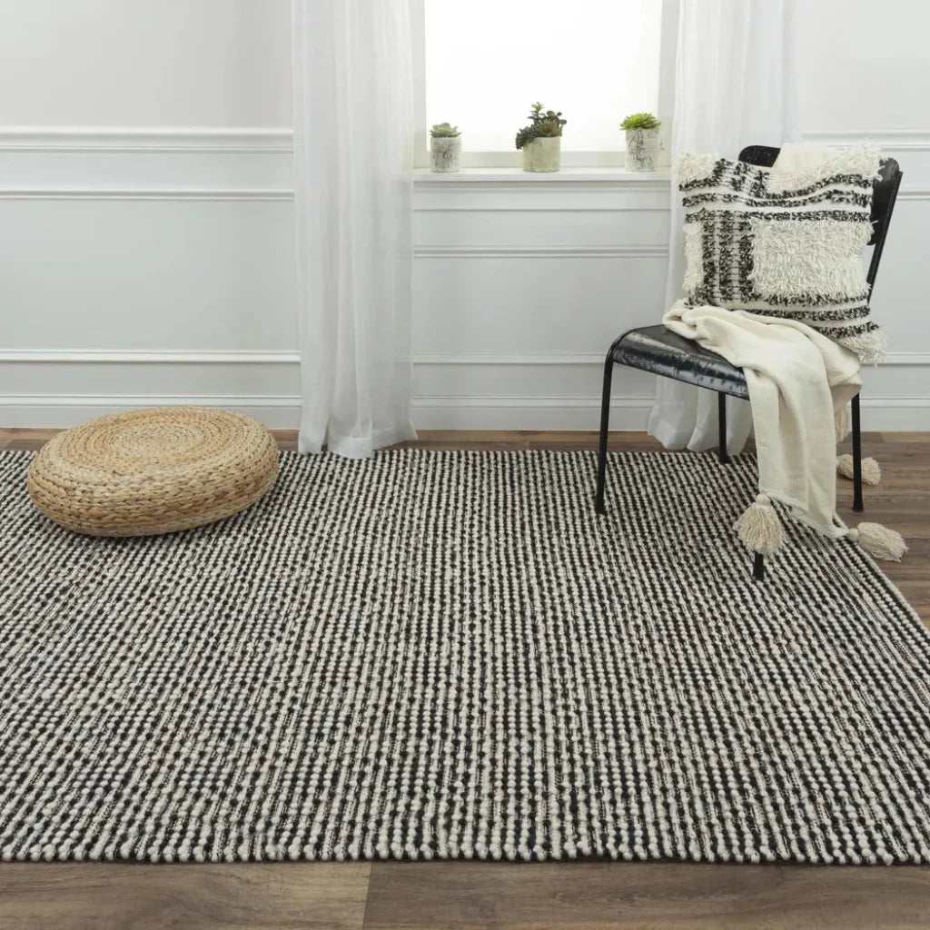 Buza Geometric Black Living Room Rug -- black