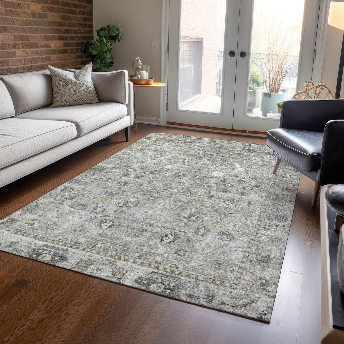 Laeel Gray Washable Indoor-Outdoor Rug -- gray