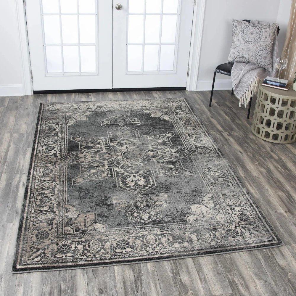 Doon Central Medallion Gray Kitchen Hallway Runner Rug -- gray