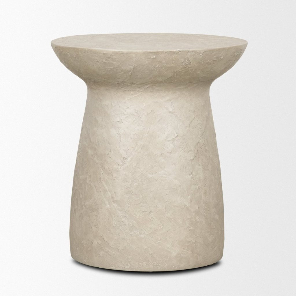 Mesa Round Stone Finish Pillar Accent Table -- Cream