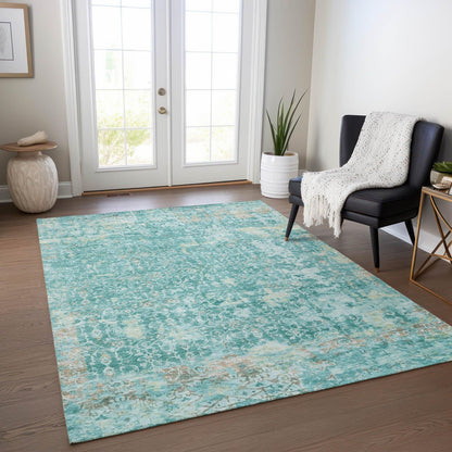Jaelara Teal Washable Indoor-Outdoor Rug -- teal