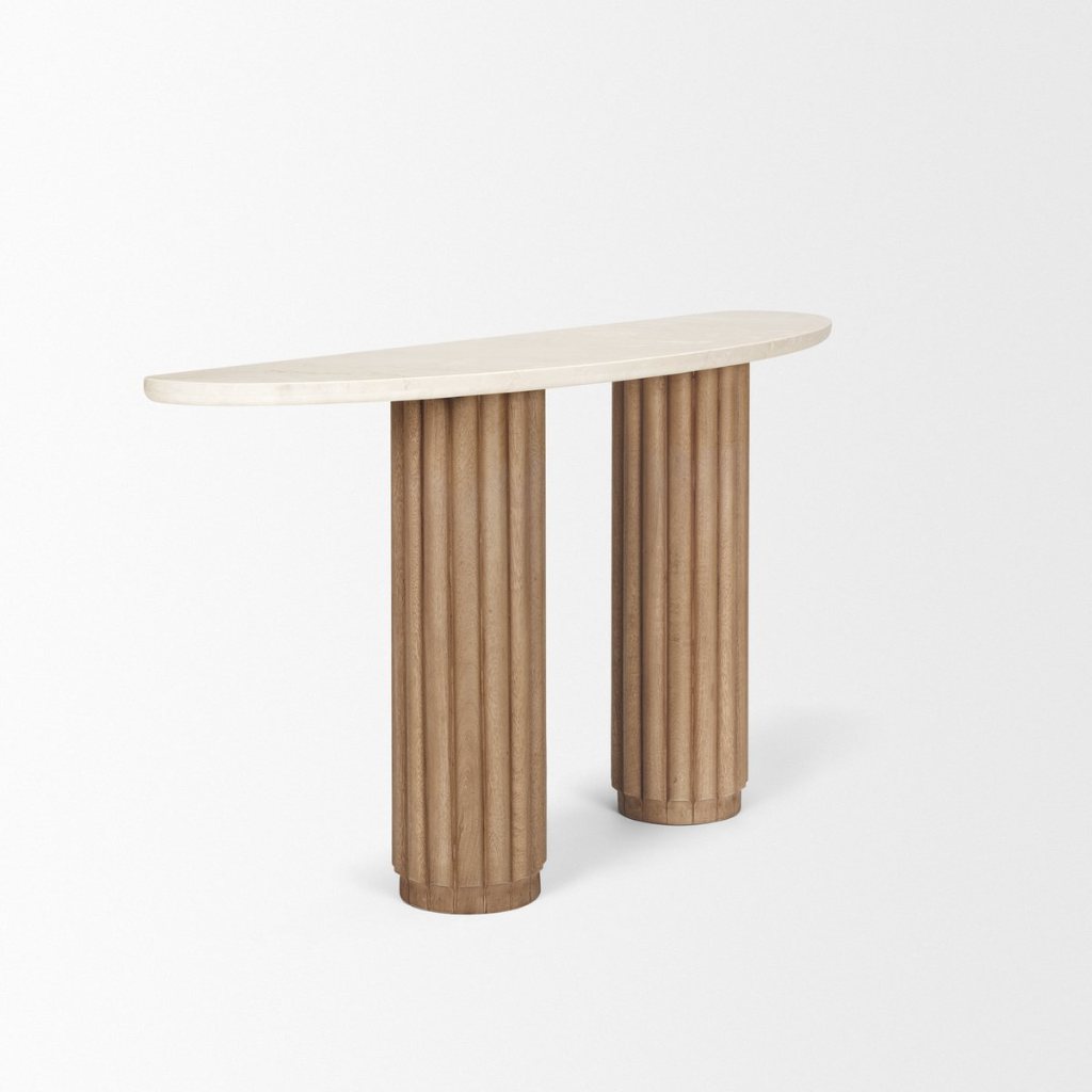 Marbrello 55" Botticino Marble Top Half Moon Console Table -- Light Brown