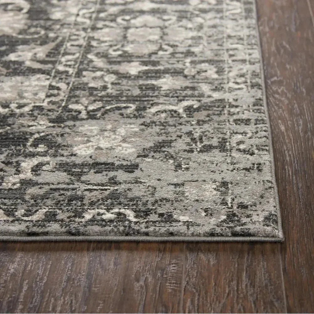 Dahl Floral Distress Gray Kitchen Hallway Runner Rug -- gray