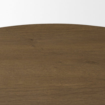 Lyonne 42" Round Medium Brown Oak Wood Pedestal Dining Table -- Medium Brown