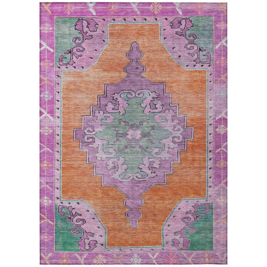 Haelion Orange Washable Indoor-Outdoor Rug