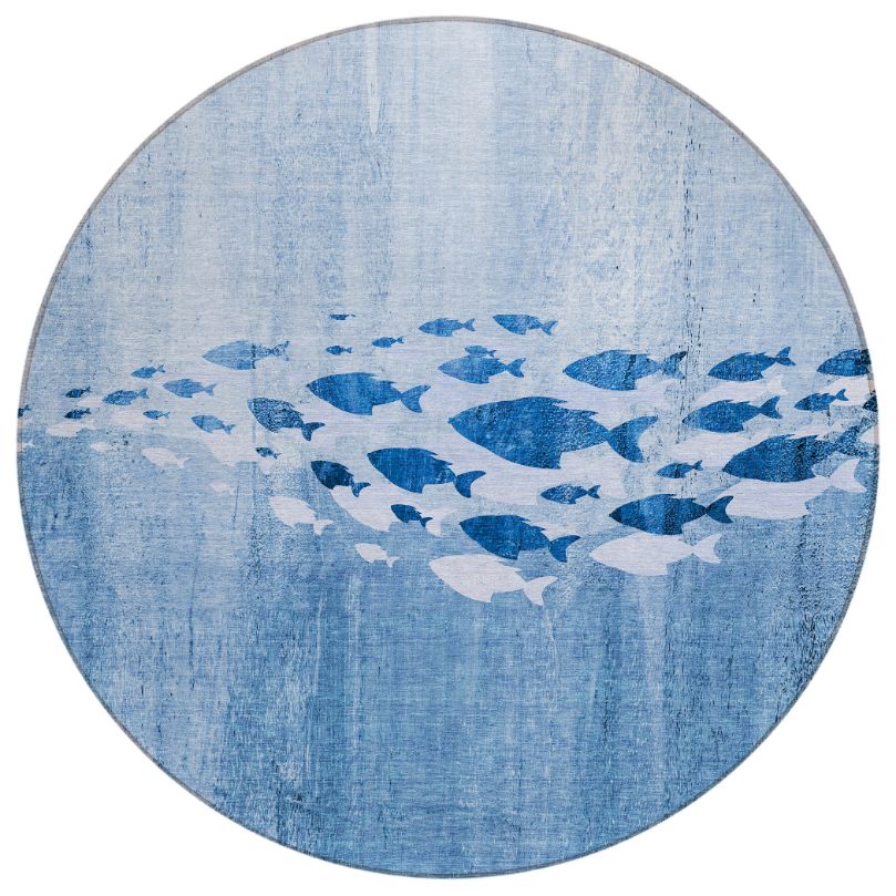 Nautical Blue Washable Indoor-Outdoor Rug