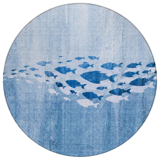 Nautical Blue Washable Indoor-Outdoor Rug