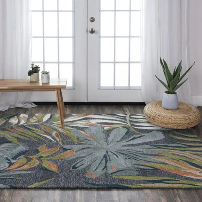 Coal Floral Charcoal Area Rugs For Living Room -- charcoal