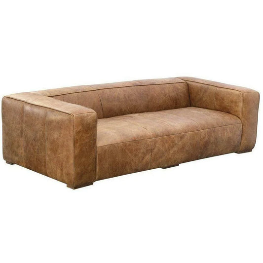 101 Inch Sofa Open Road Brown Leather Brown Industrial Sofas & Loveseats LOOMLAN By Moe's Home