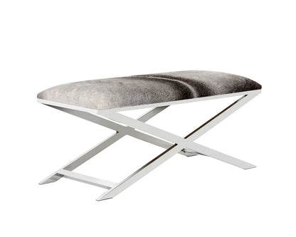 Sahara Bench Modern Cowhide Seat With Polished Steel Base