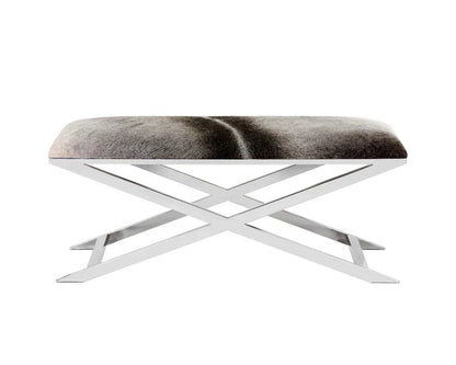 Sahara Bench Modern Cowhide Seat With Polished Steel Base