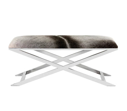 Sahara Bench Modern Cowhide Seat With Polished Steel Base