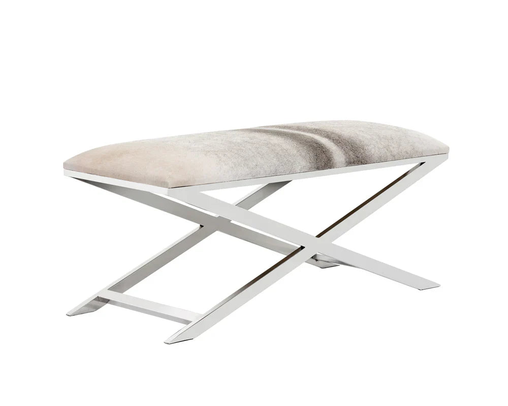 Sahara Bench Modern Cowhide Seat With Polished Steel Base