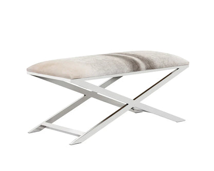 Sahara Bench Modern Cowhide Seat With Polished Steel Base