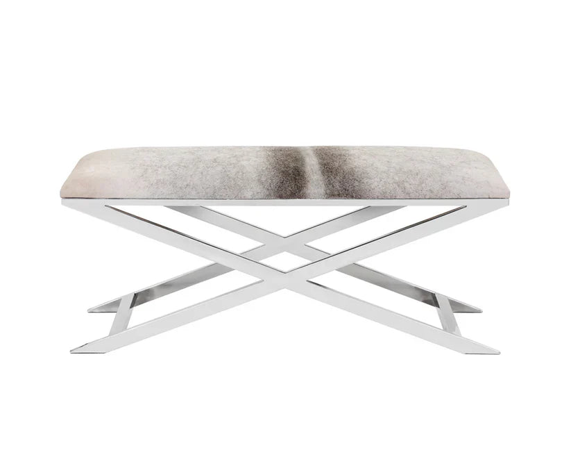 Sahara Bench Modern Cowhide Seat With Polished Steel Base