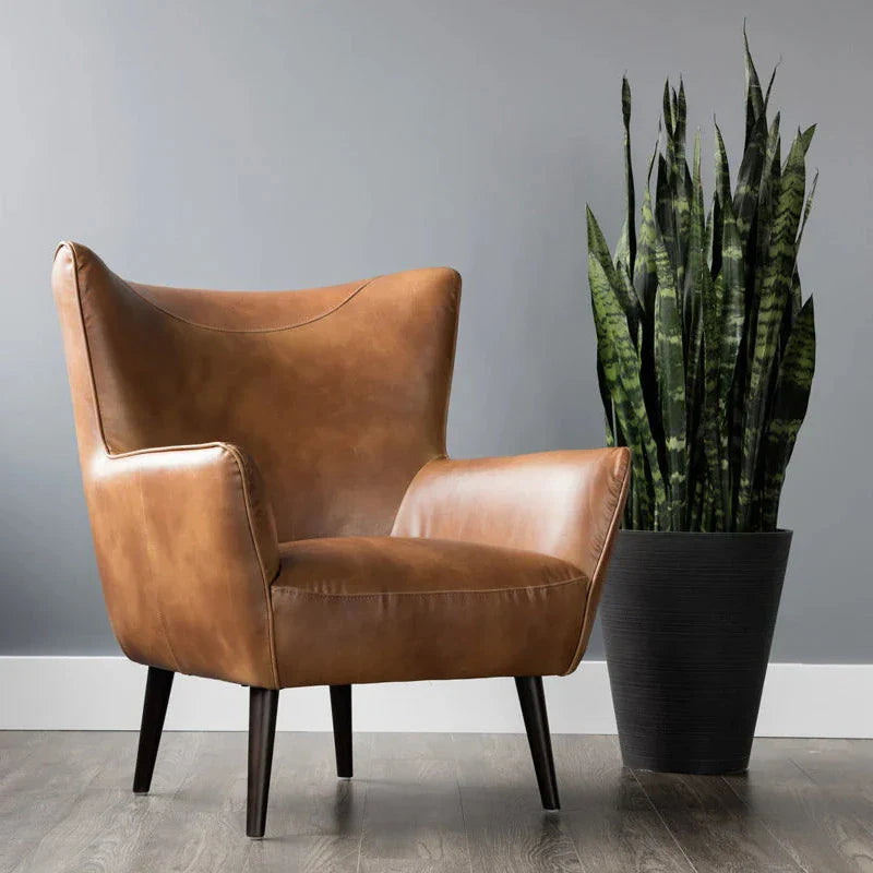 Luther Lounge Chair - Tobacco Tan Faux Leather Wood Legs