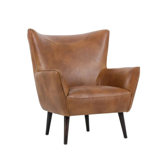 Luther Lounge Chair - Tobacco Tan Faux Leather Wood Legs