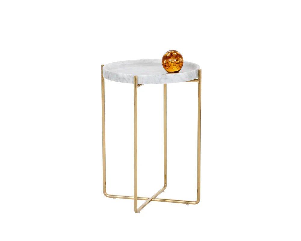 LIV End Table White Marble Top with Gold Steel Base