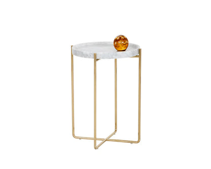 LIV End Table White Marble Top with Gold Steel Base