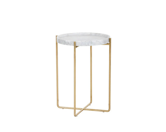 LIV End Table White Marble Top with Gold Steel Base