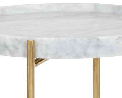 LIV End Table White Marble Top with Gold Steel Base