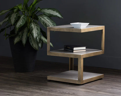 Rubix End Table With Sealed Concrete And Brass Finish