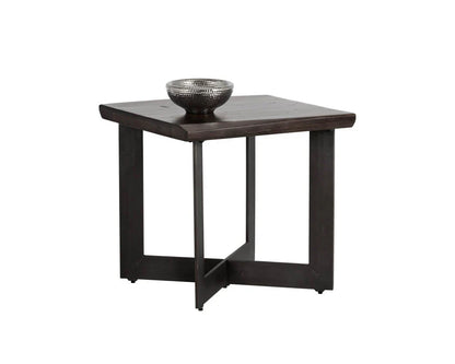 Marley Side Table With Solid Wood Top And Iron Base