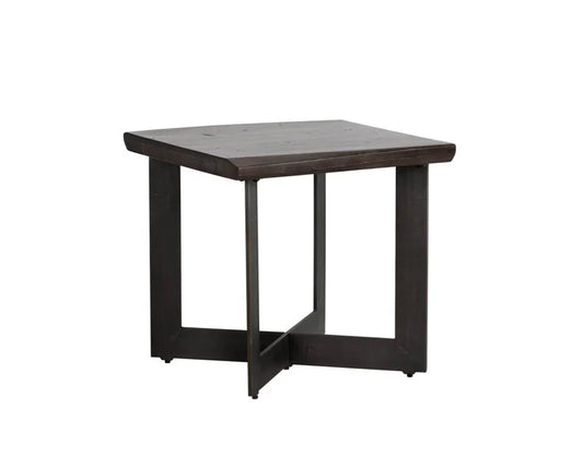 Marley Side Table With Solid Wood Top And Iron Base