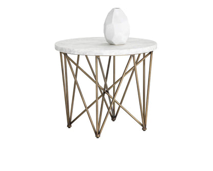 Skyy Side Table Marble Top With Antique Brass Finish