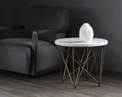 Skyy Side Table Marble Top With Antique Brass Finish