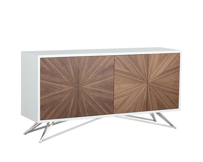 Pike Sideboard With Starburst Walnut Doors And Steel Base