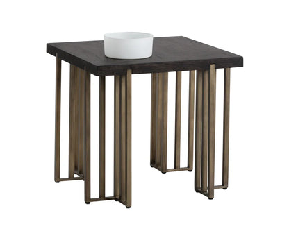 Alto Side Table With Distressed Oak Veneer And Brass Legs