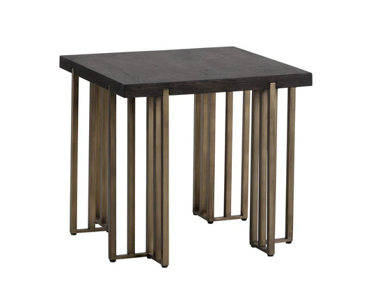 Alto Side Table With Distressed Oak Veneer And Brass Legs