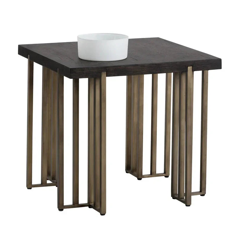 Alto Side Table With Distressed Oak Veneer And Brass Legs