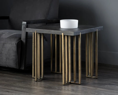 Alto Side Table With Distressed Oak Veneer And Brass Legs