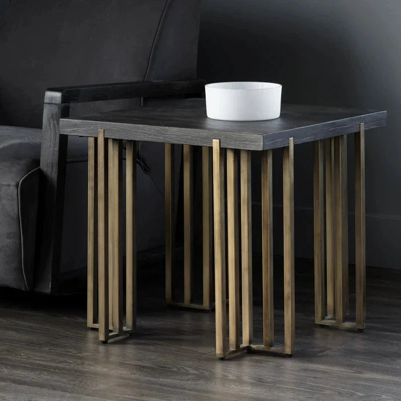 Alto Side Table With Distressed Oak Veneer And Brass Legs